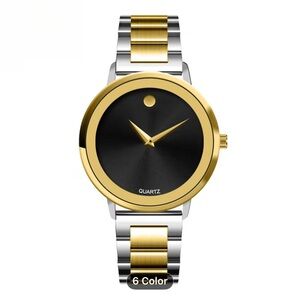New Minimalist Two-Tone Gold & Silver Quartz Watch with Black Dial